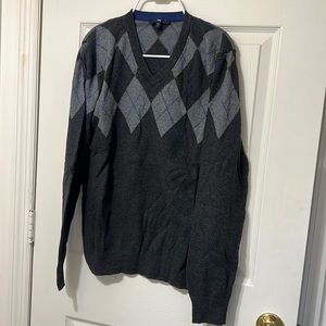 Gap Argyle Grey Mens V-Neck Sweater Size S